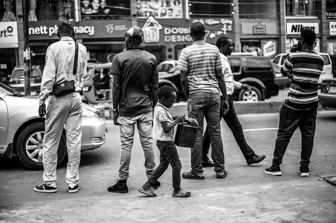 city street corner with people